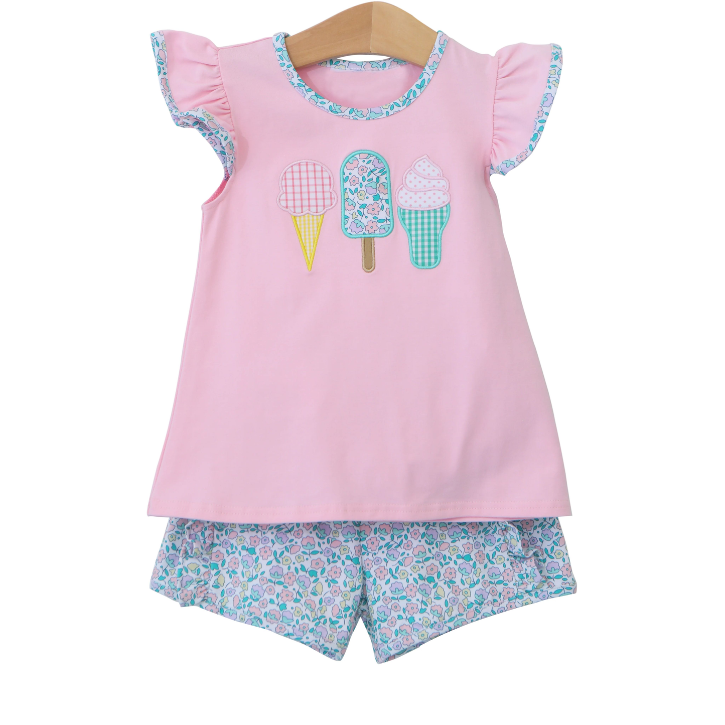 no moq Ice cream embroidered short-sleeved shorts striped suit