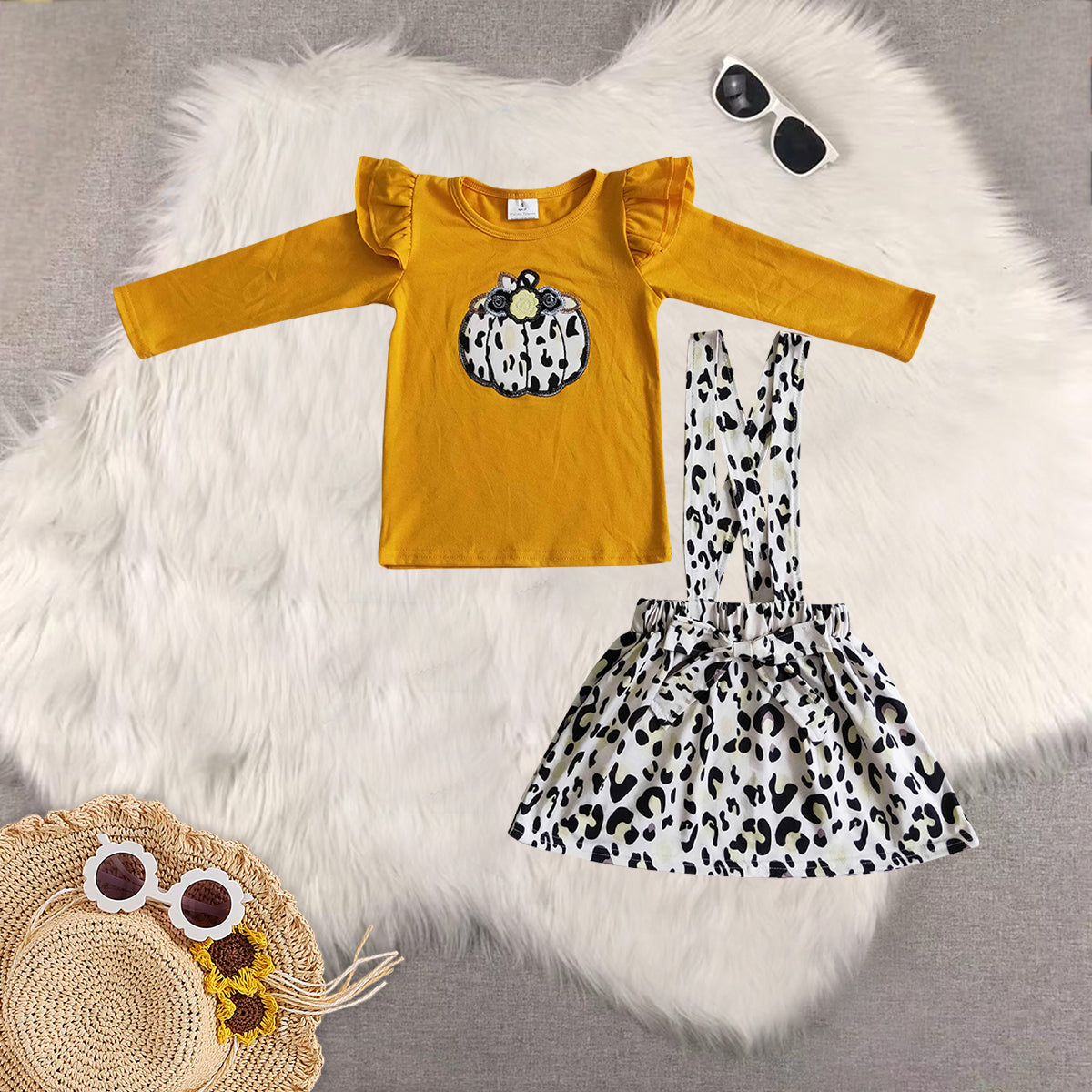 RTS NO MOQ Sibling baby girls clothes pumpkin long-sleeved pants and dresses