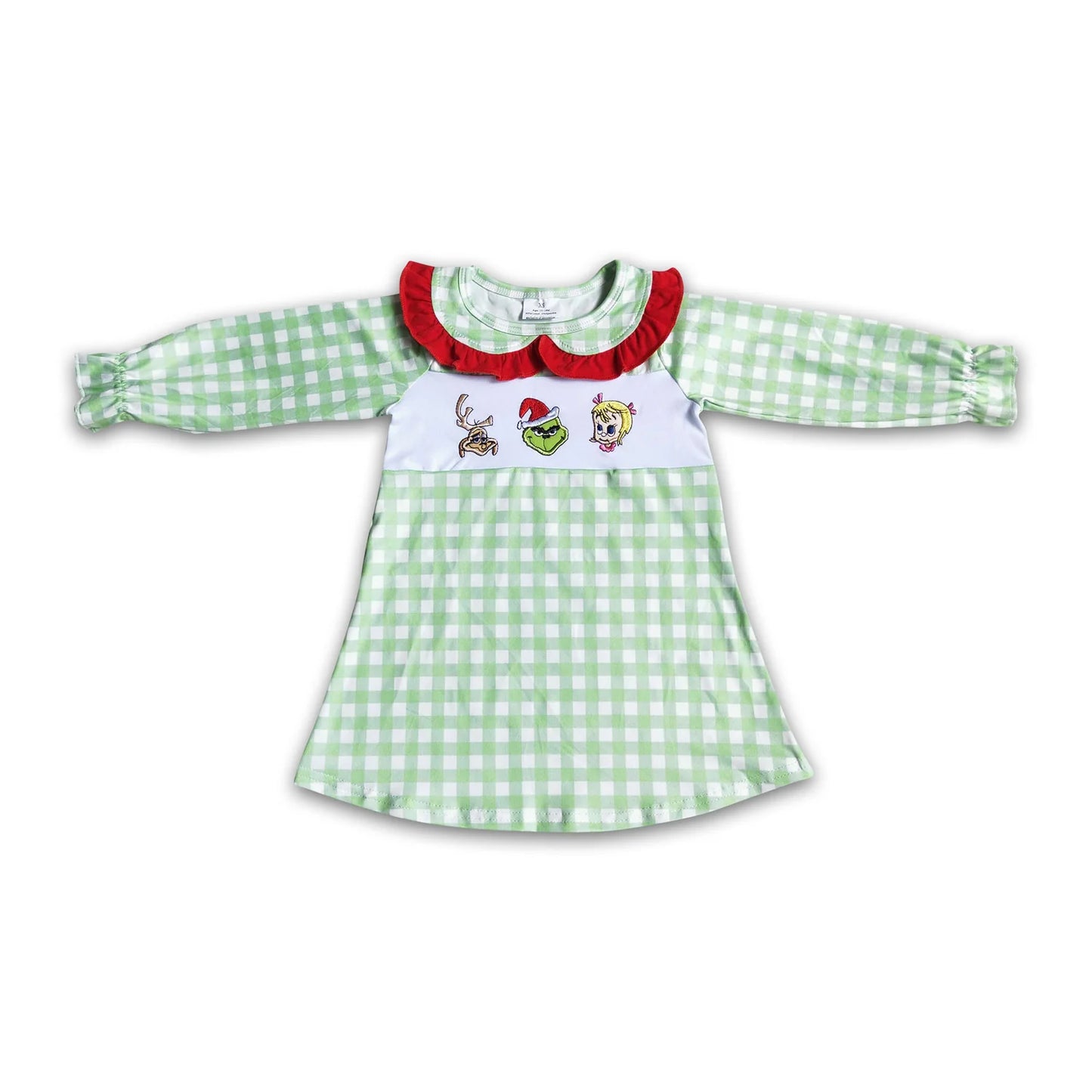 RTS NO MOQ Sibling milk silk Baby Girls Cute Christmas Long Sleeve Knee Length Dresses
