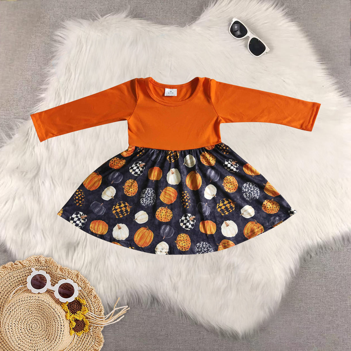 RTS NO MOQ Sibling Baby girls boys pumpkin long-sleeved dress & top
