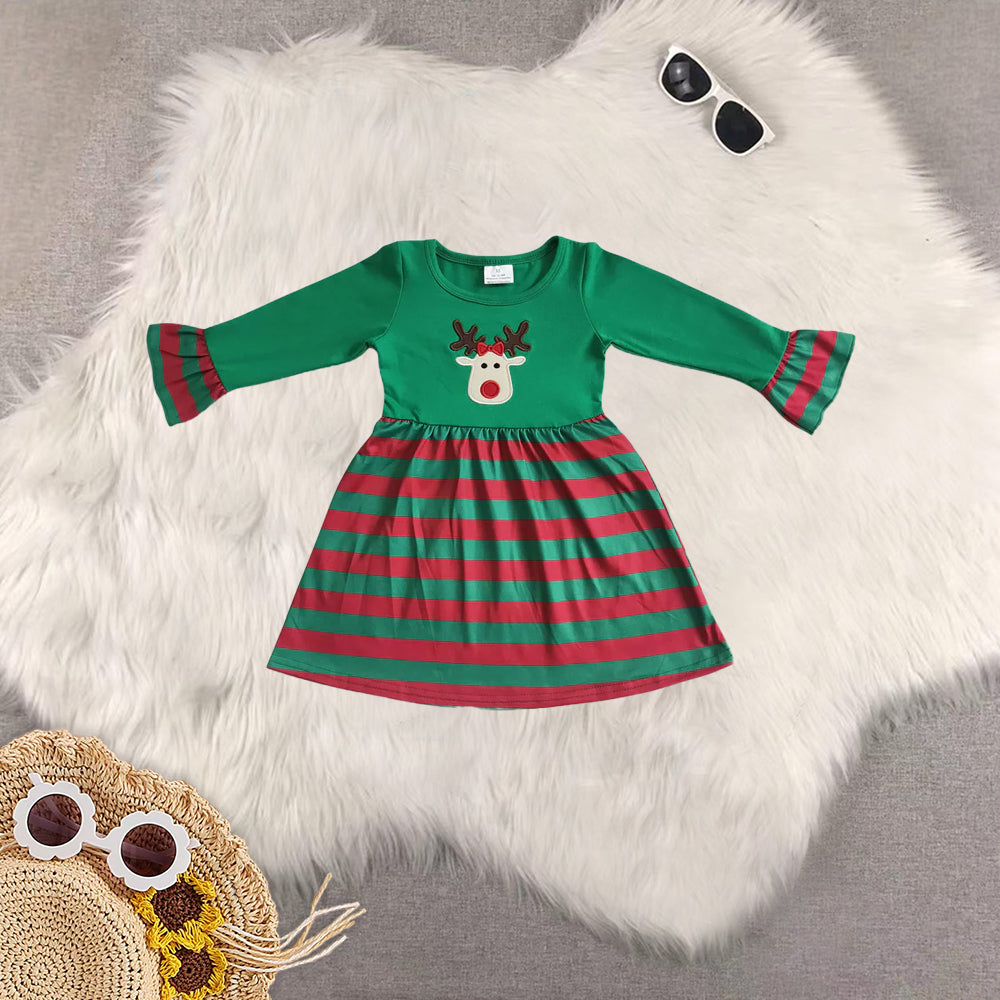 RTS NO MOQ Sibling baby girls clothes embroidery Christmas long-sleeved trousers suit & dress and romper