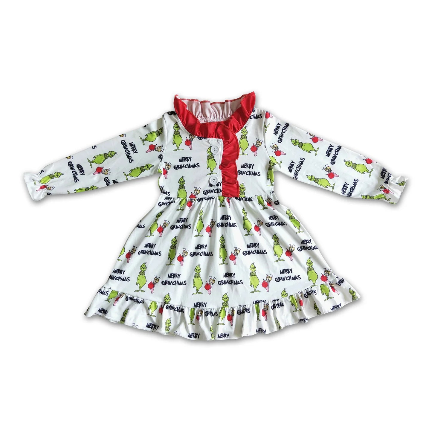 RTS NO MOQ Sibling milk silk Baby Girls Cute Christmas Long Sleeve Knee Length Dresses