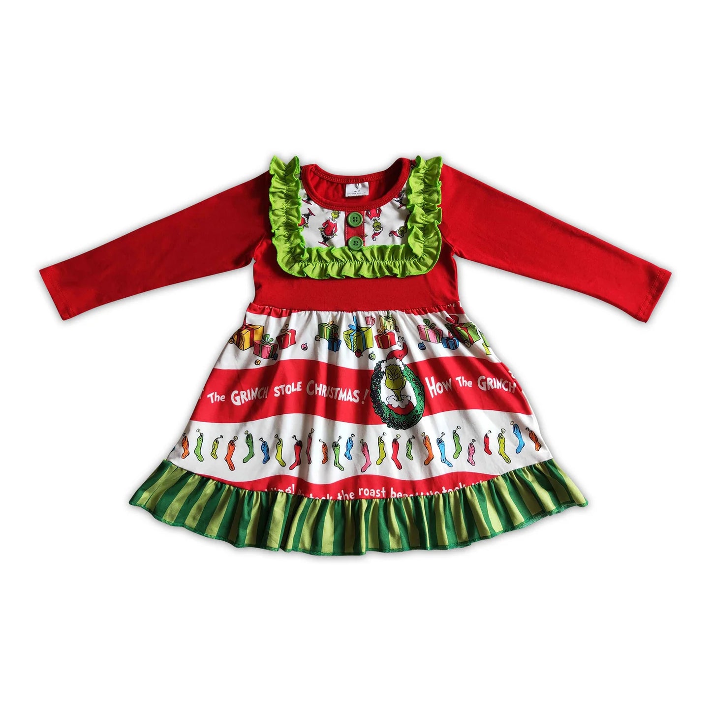 RTS NO MOQ Sibling milk silk Baby Girls Cute Christmas Long Sleeve Knee Length Dresses