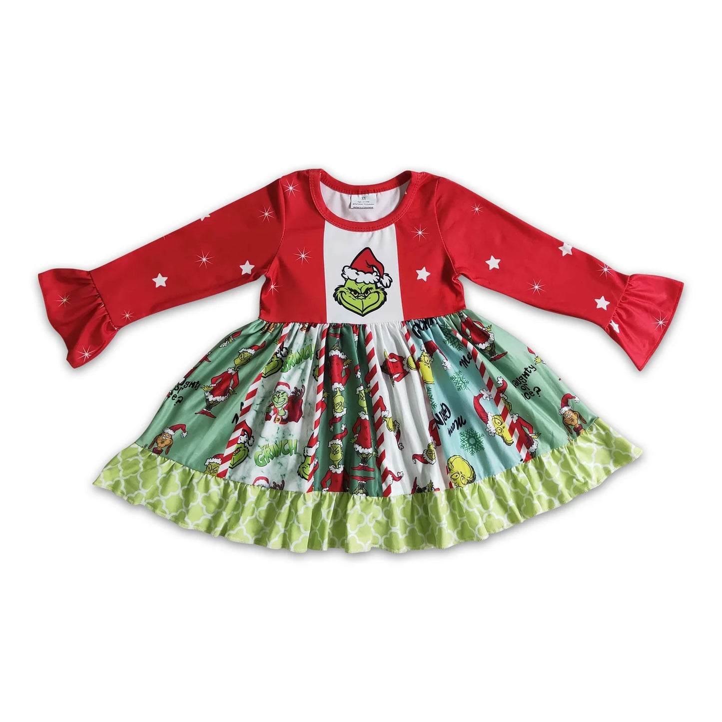 RTS NO MOQ Sibling milk silk Baby Girls Cute Christmas Long Sleeve Knee Length Dresses