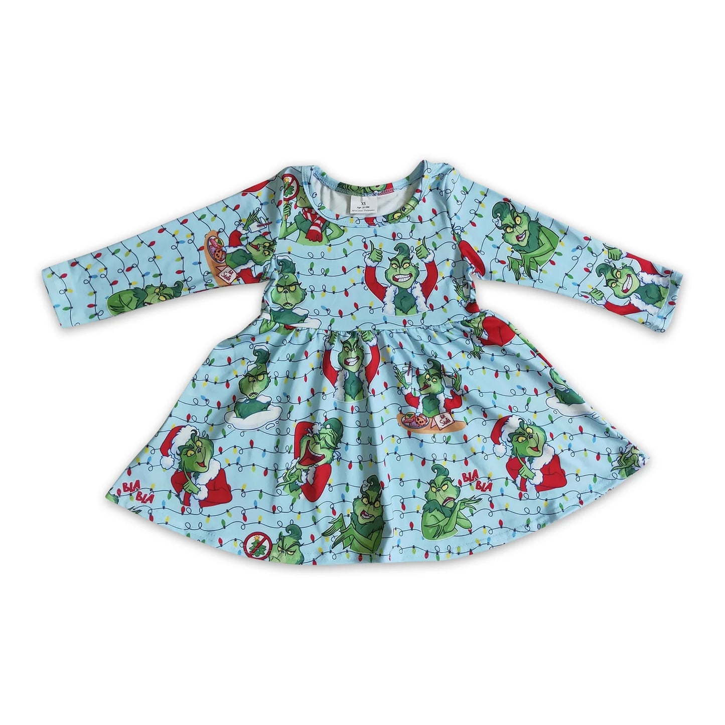 RTS NO MOQ Sibling milk silk Baby Girls Cute Christmas Long Sleeve Knee Length Dresses