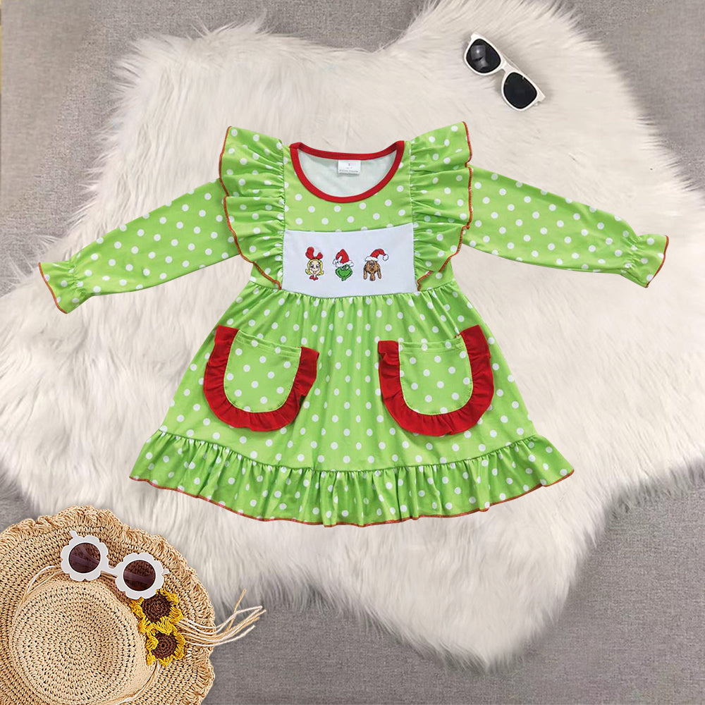 RTS NO MOQ Sibling Baby girls clothes Embroidery Christmas long-sleeved trousers suit & rompers and dress