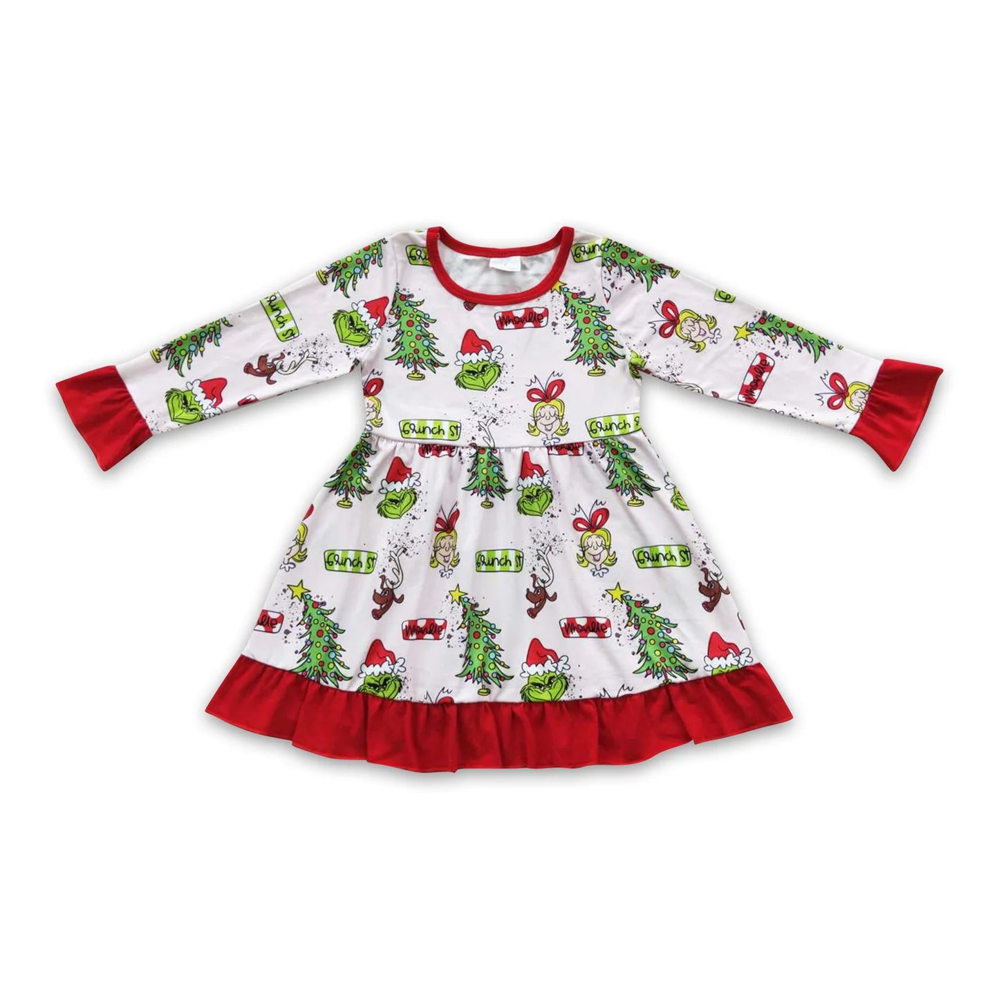 RTS NO MOQ Sibling milk silk Baby Girls Cute Christmas Long Sleeve Knee Length Dresses