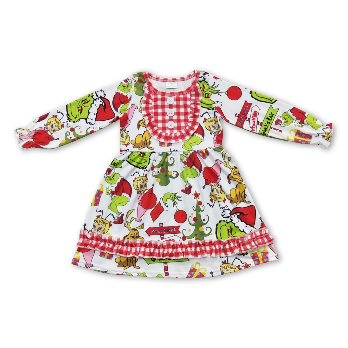 RTS NO MOQ Sibling milk silk Baby Girls Cute Christmas Long Sleeve Knee Length Dresses