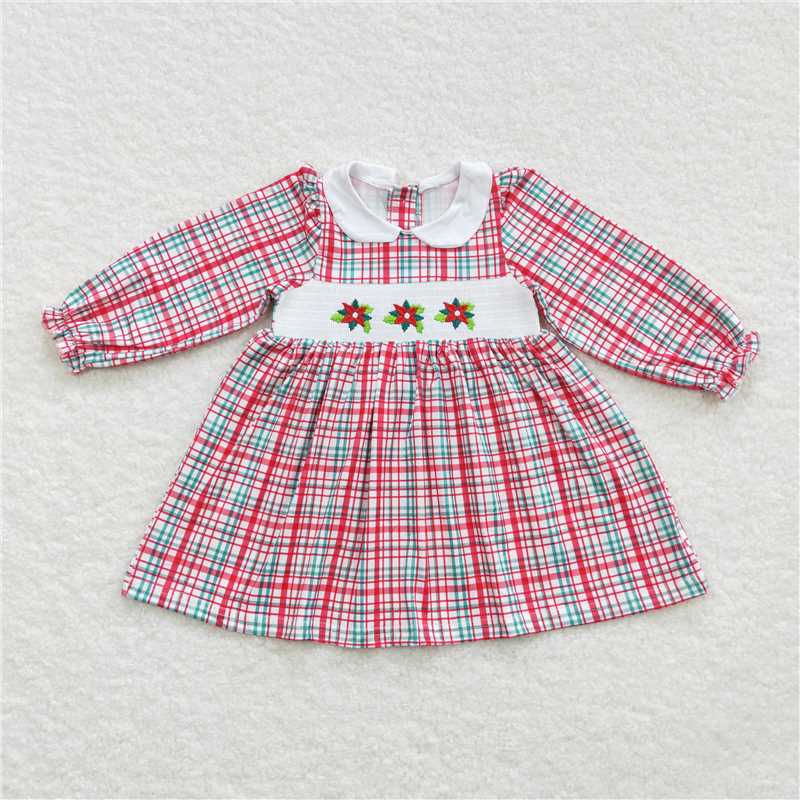 RTS NO MOQ Sibling milk silk Baby Girls Print Long Sleeve Top And Pants Christmas Set Smocked Dresses