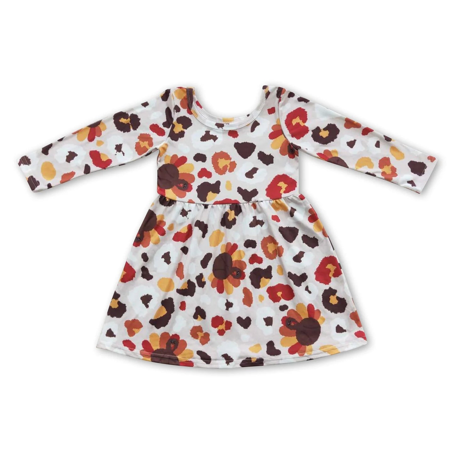 RTS NO MOQ Sibling milk silk Baby Girls Thanksgiving Turkey Pumpkins Print Ruffle Knee Length Dresses