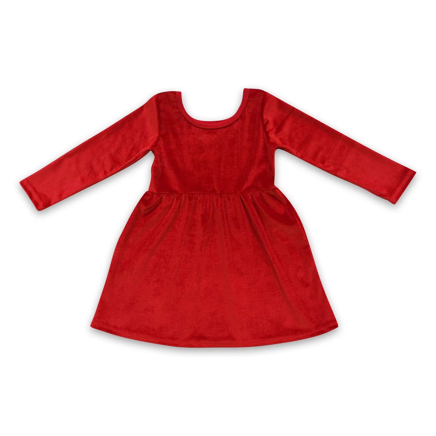 RTS NO MOQ Sibling cotton Baby Girls Solid Color Long Sleeve Velvet Knee Length Dress