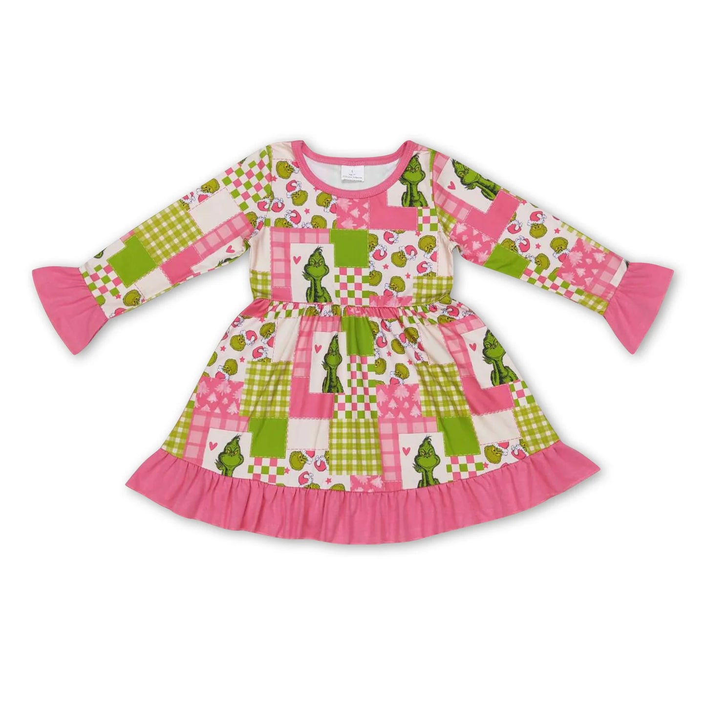 RTS NO MOQ Sibling milk silk Baby Girls Cute Long Sleeve Christmas Knee Length Dresses