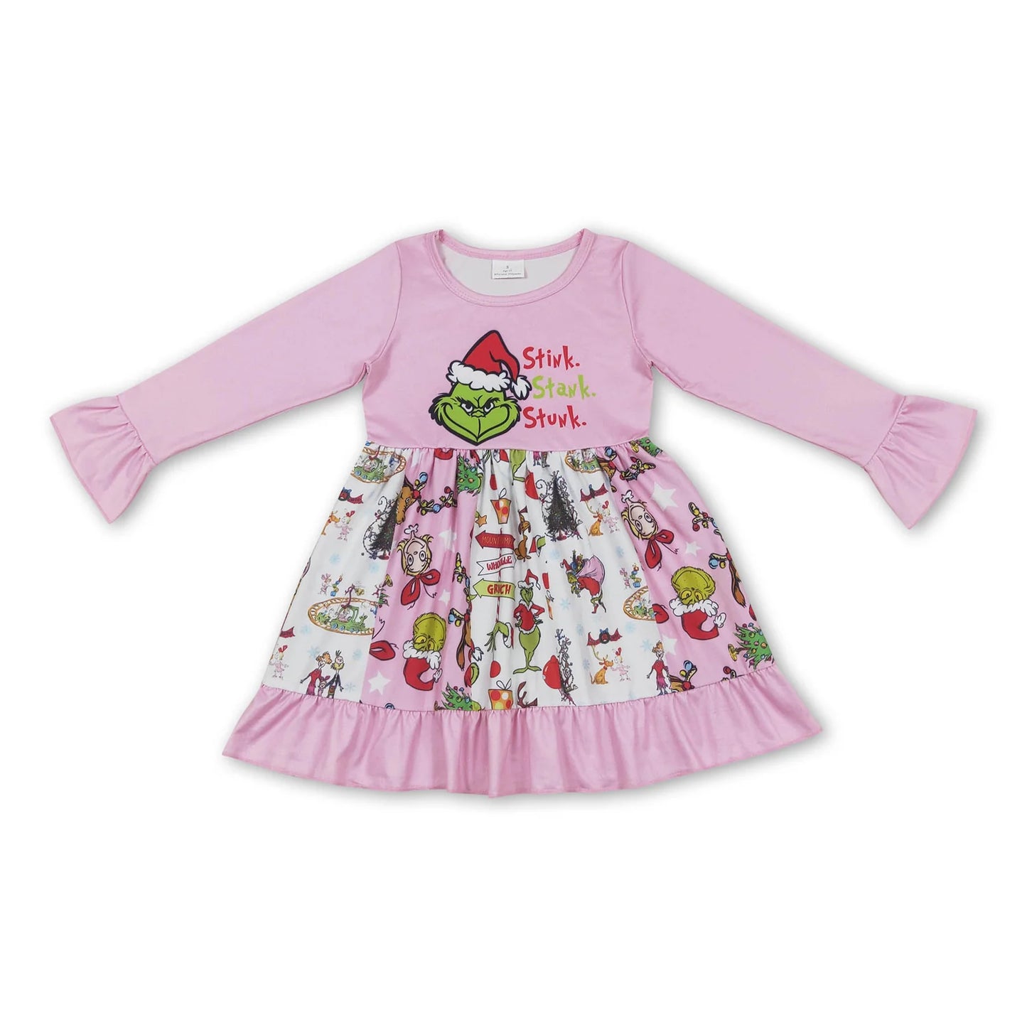 RTS NO MOQ Sibling milk silk Baby Girls Cute Long Sleeve Christmas Knee Length Dresses