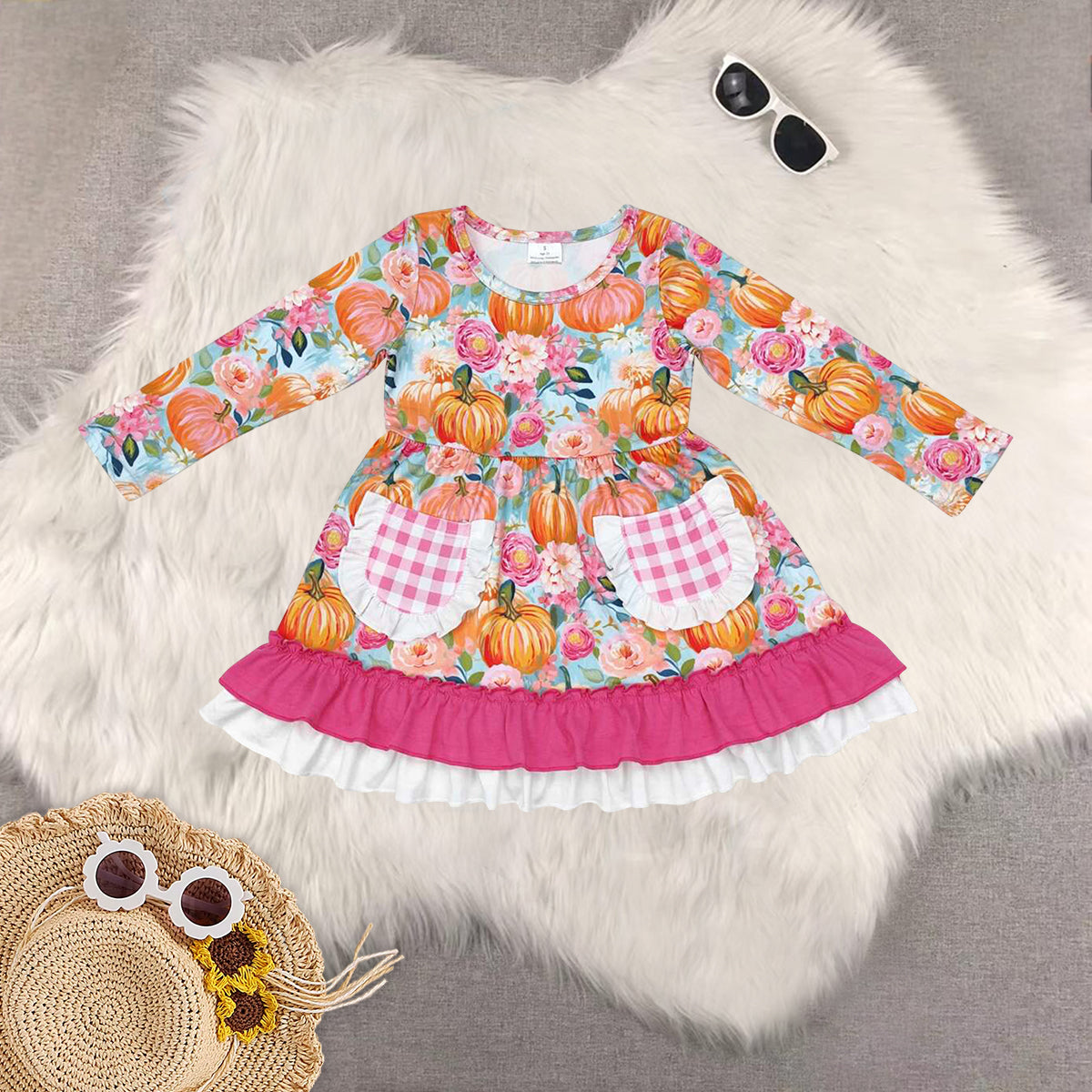RTS NO MOQ Sibling baby girls baby girl clothes halloween pumpkin long-sleeved trousers suit & romper & dress