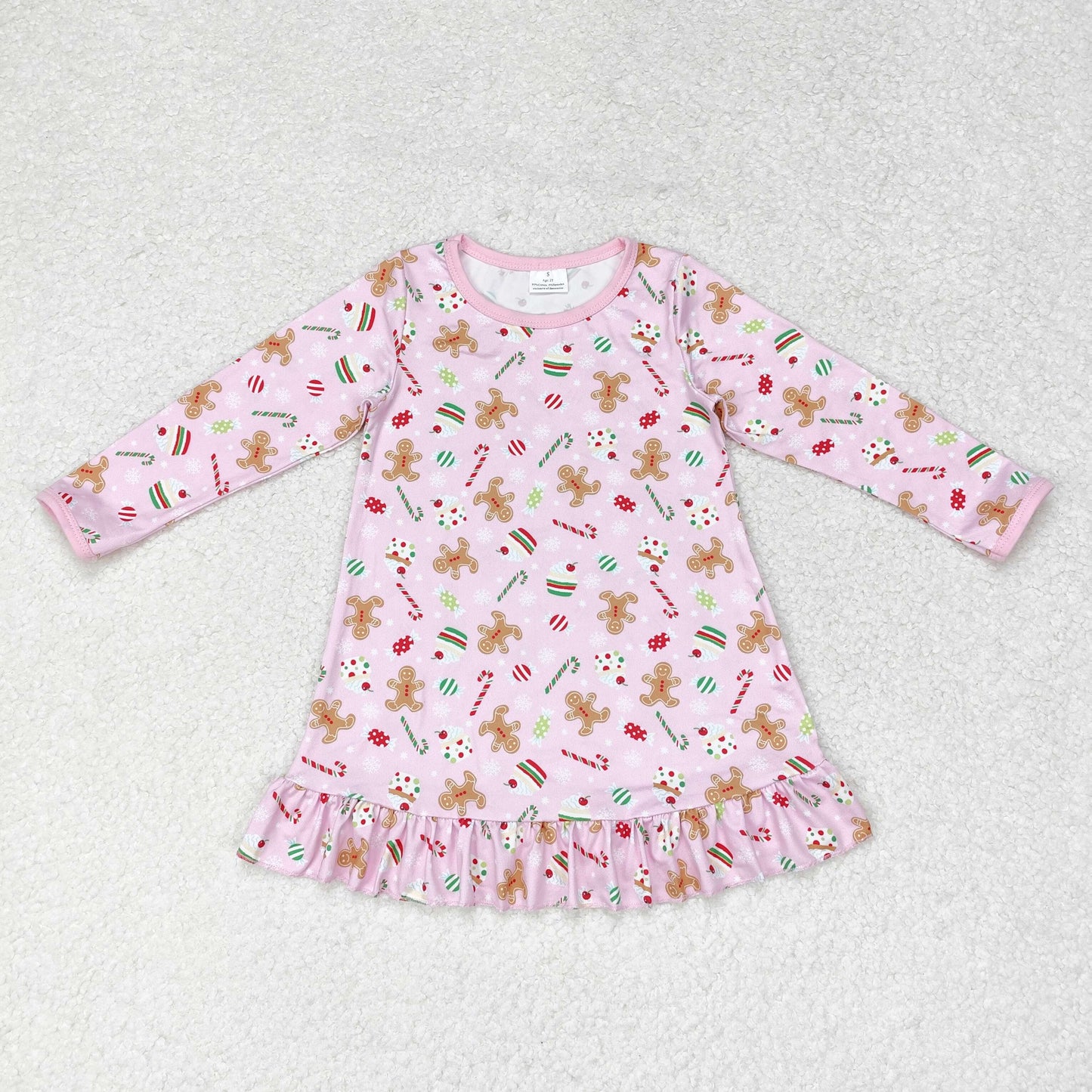 rts no moq GLD0550 Christmas Cake Gingerbread Man Pink Long Sleeve Dress