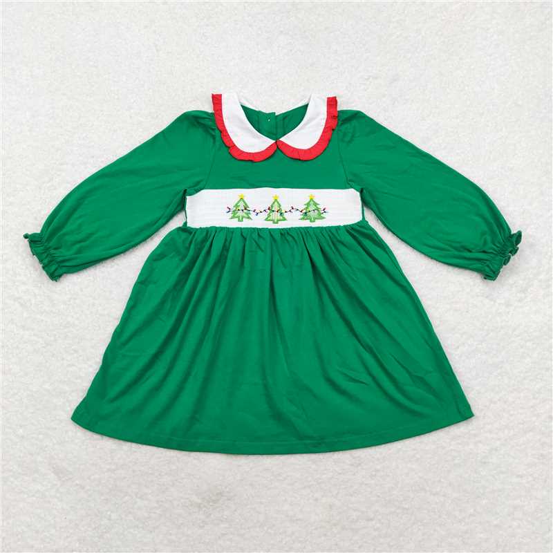RTS NO MOQ Sibling milk silk Baby Girls Print Long Sleeve Top And Pants Christmas Set Smocked Dresses