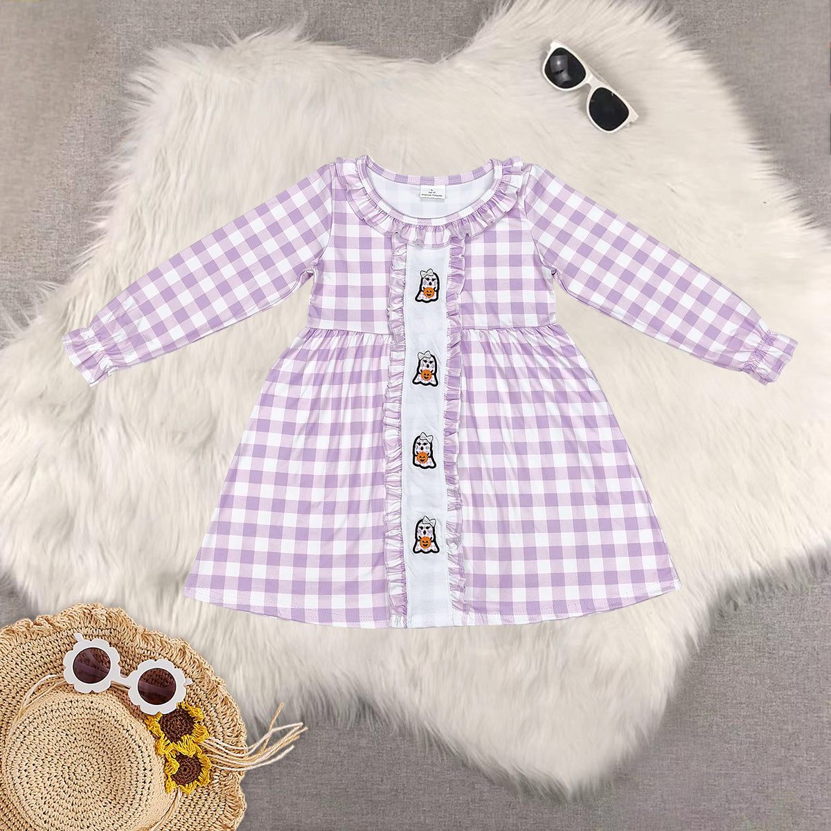 RTS NO MOQ Sibling baby girls clothes embroidery halloween long-sleeved trousers suit & romper & dress
