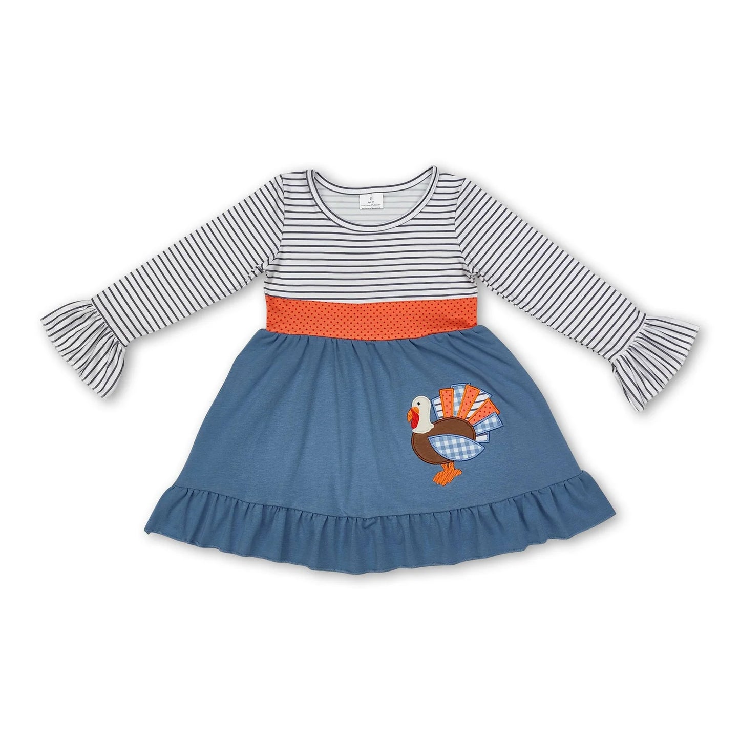 RTS NO MOQ Sibling milk silk Baby Girls Thanksgiving Turkey Pumpkins Print Ruffle Knee Length Dresses