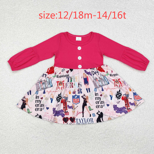 RTS NO MOQ ETA 5/7days GLD0734 girls button rose red long-sleeved dress
