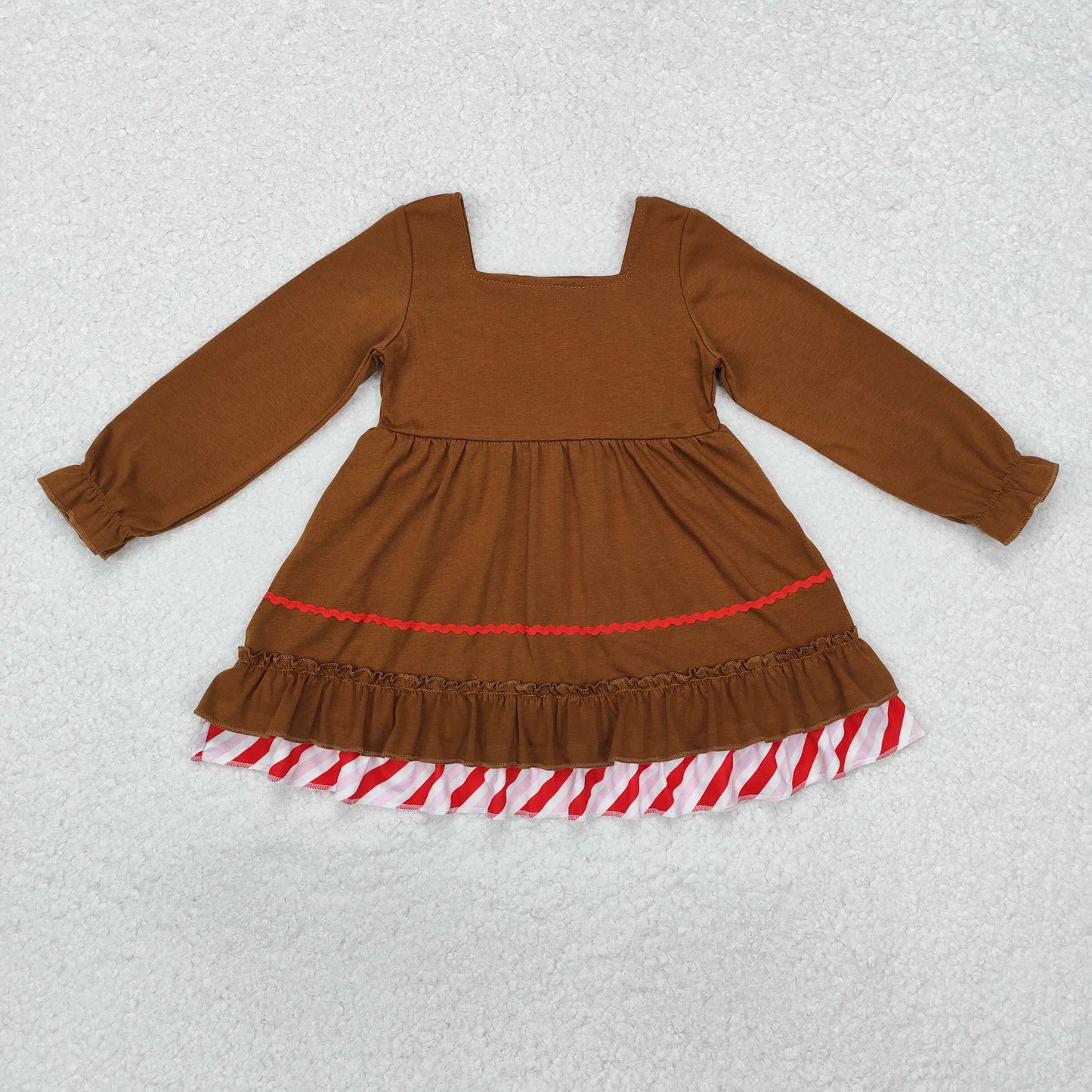 RTS NO MOQ ETA 5/7days arrived GLD0758 Bow tie brown button long-sleeved dress