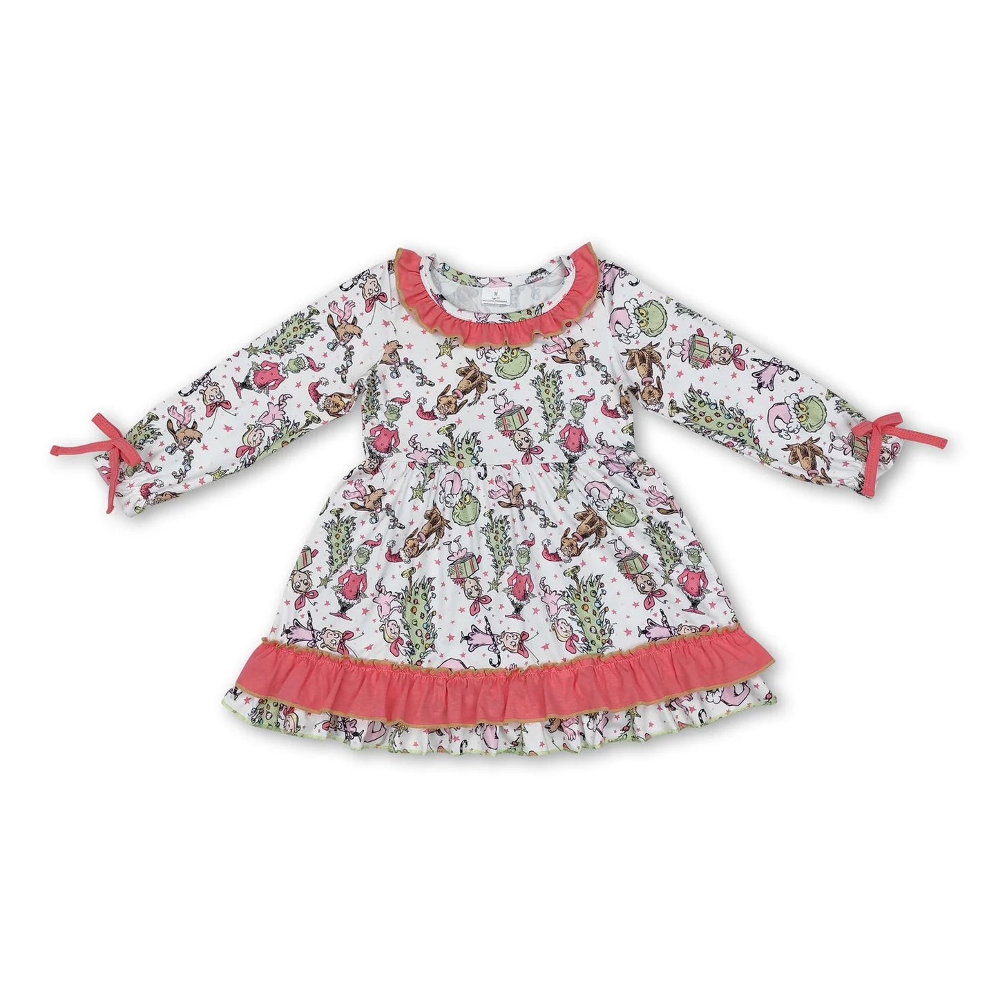 RTS NO MOQ Sibling milk silk Baby Girls Cute Long Sleeve Christmas Knee Length Dresses