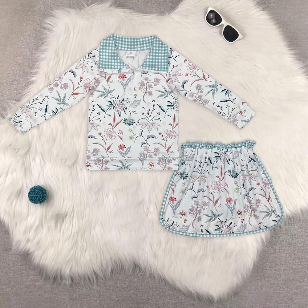 RTS NO MOQ Sibling baby Girls clothes floral long sleeve skirts sets