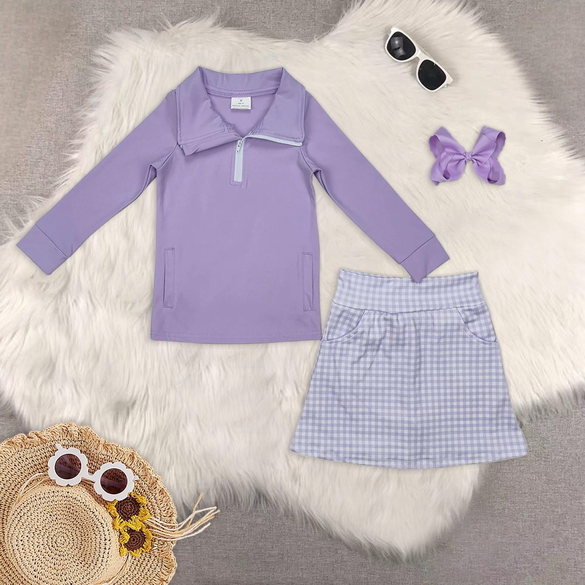 RTS NO MOQ Sibling baby girl clothes yoga short-sleeved skirt suit and long sleeve sets and short sleeve pants sets