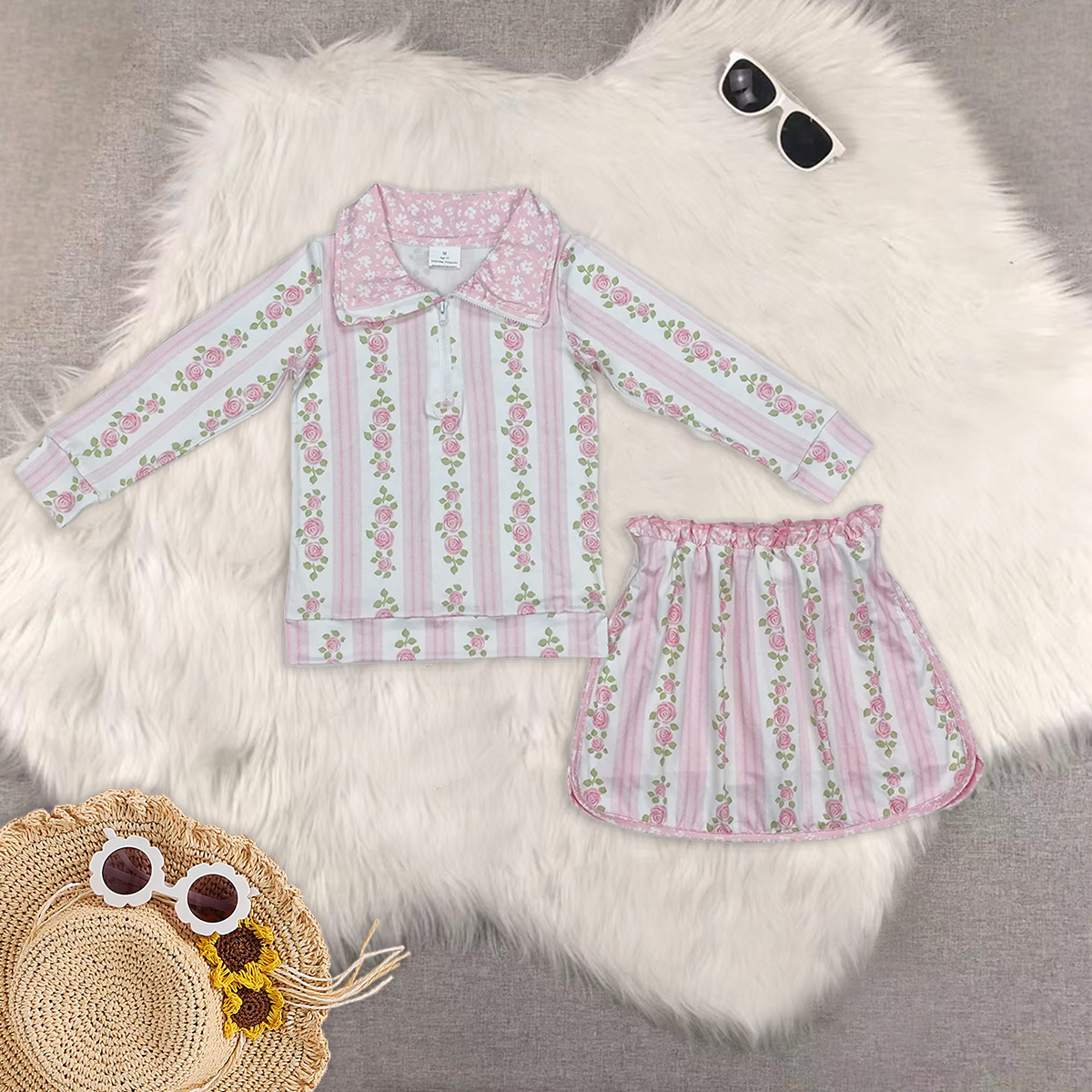 RTS NO MOQ Sibling baby Girls clothes floral long sleeve skirts sets