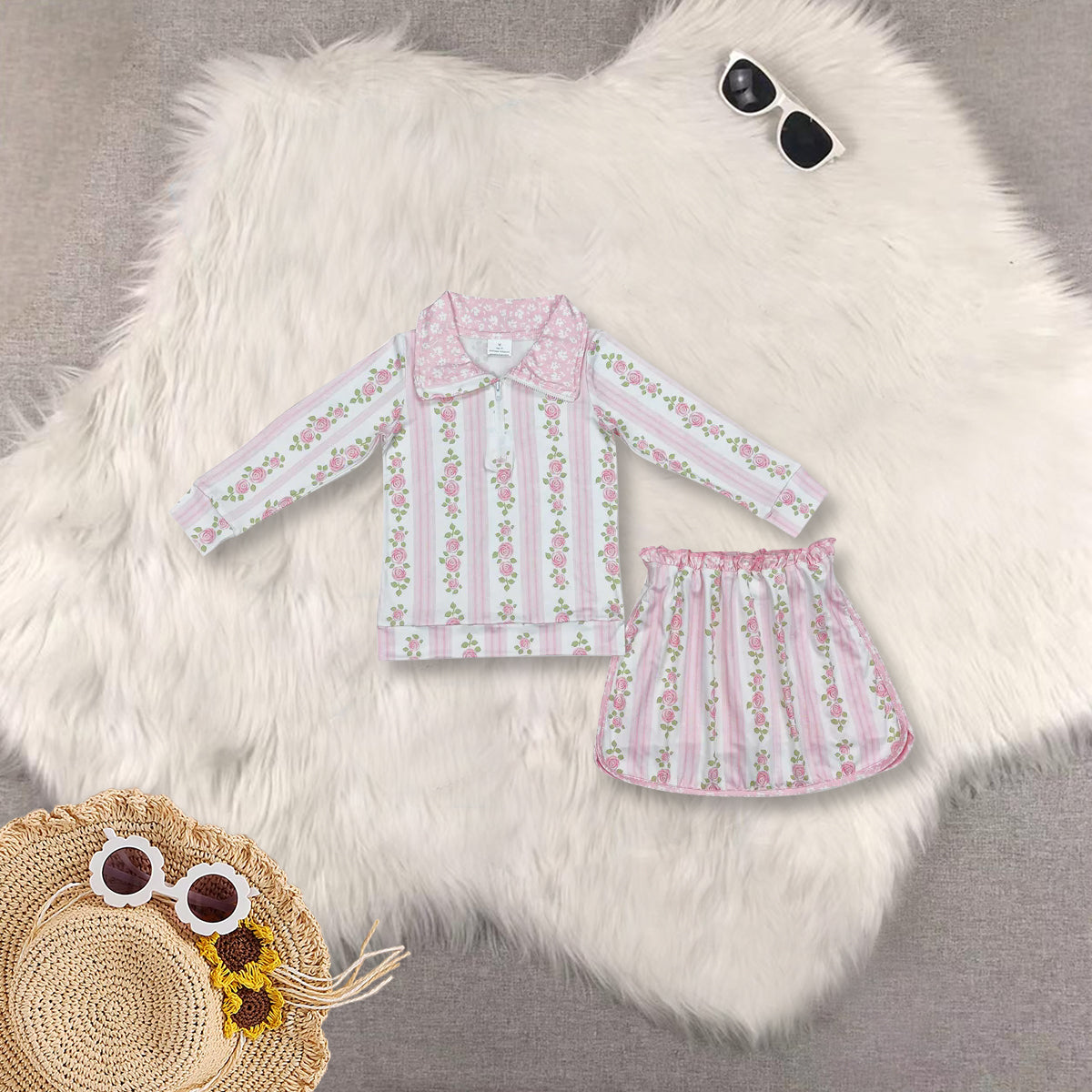 RTS NO MOQ Sibling baby Girls clothes floral long sleeve skirts sets and romper