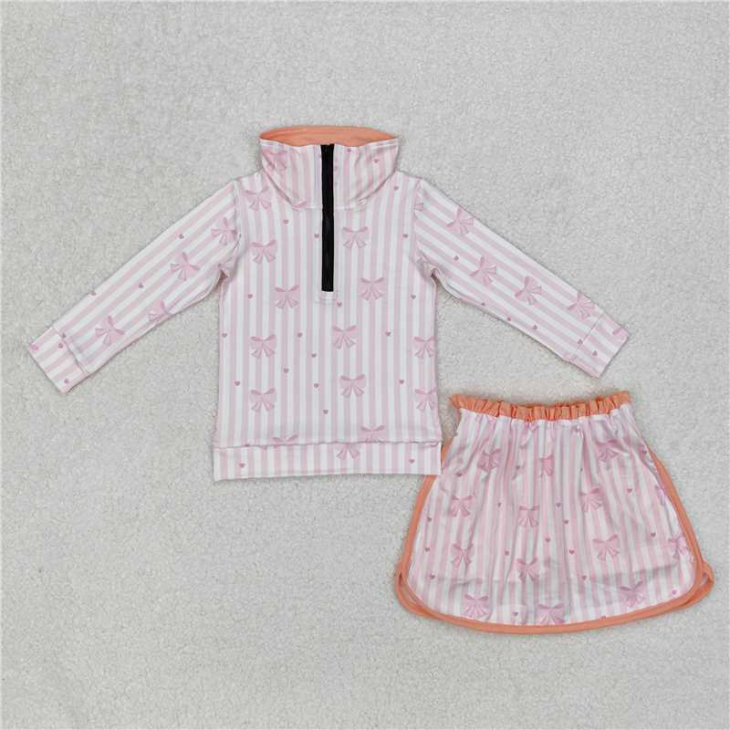 RTS NO MOQ Sibling milk silk Baby Girls Flowers Long Sleeve Zip Top Skirt Cute Sets