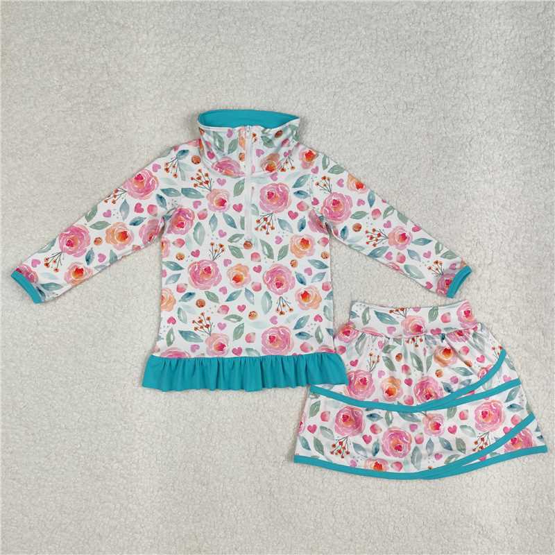 RTS NO MOQ Girls Boys floral long sleeve skirts sets