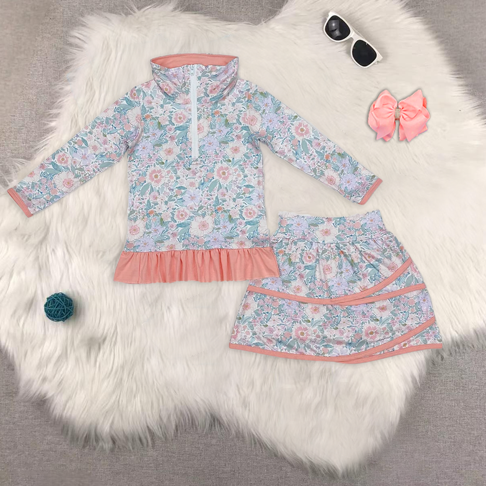 RTS NO MOQ Sibling baby Girls clothes floral long sleeve skirts sets