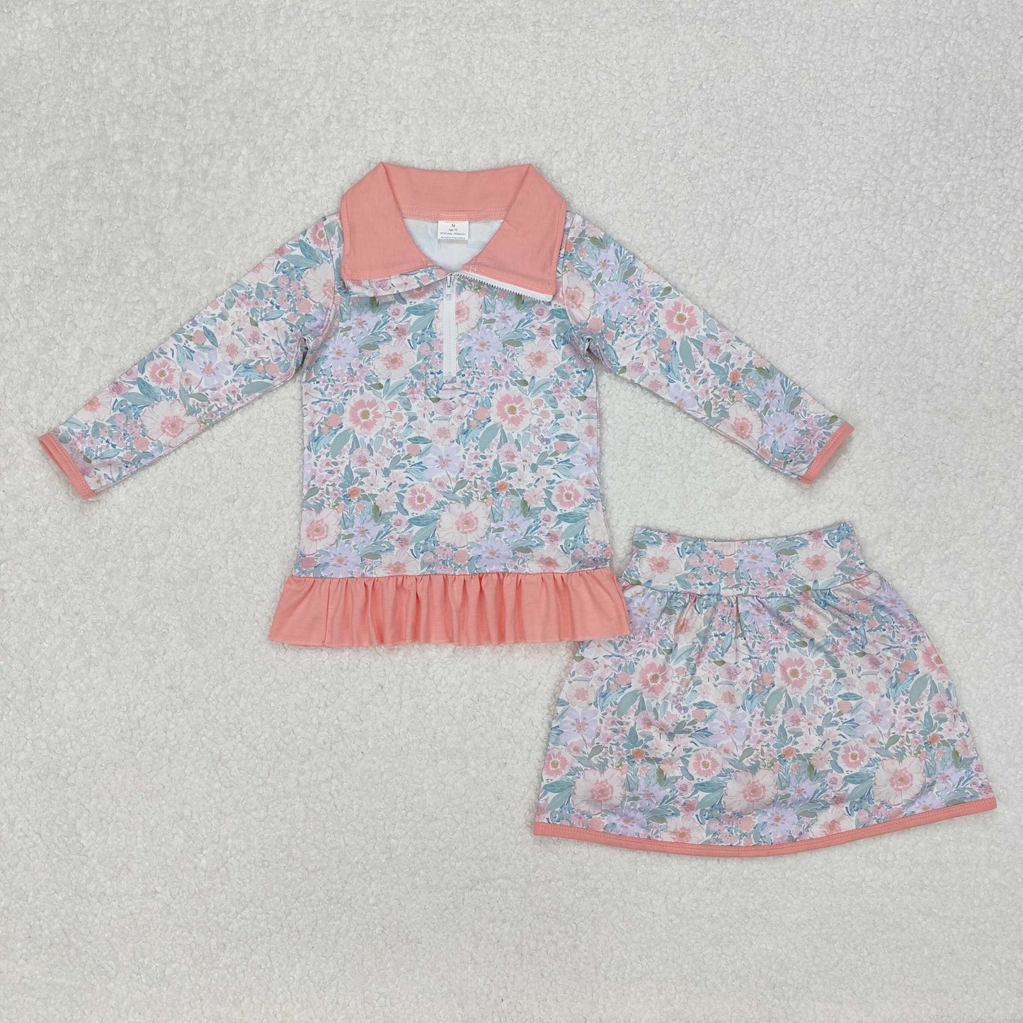 RTS NO MOQ ETA 5/7days Arrived GLD1010 Flower leaf pink lace zipper long-sleeved short skirt suit
