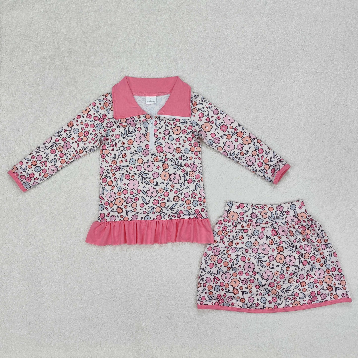 RTS NO MOQ ETA 5/7days Arrived GLD1011 Floral flower leaf rose red lace zipper long sleeve short skirt set