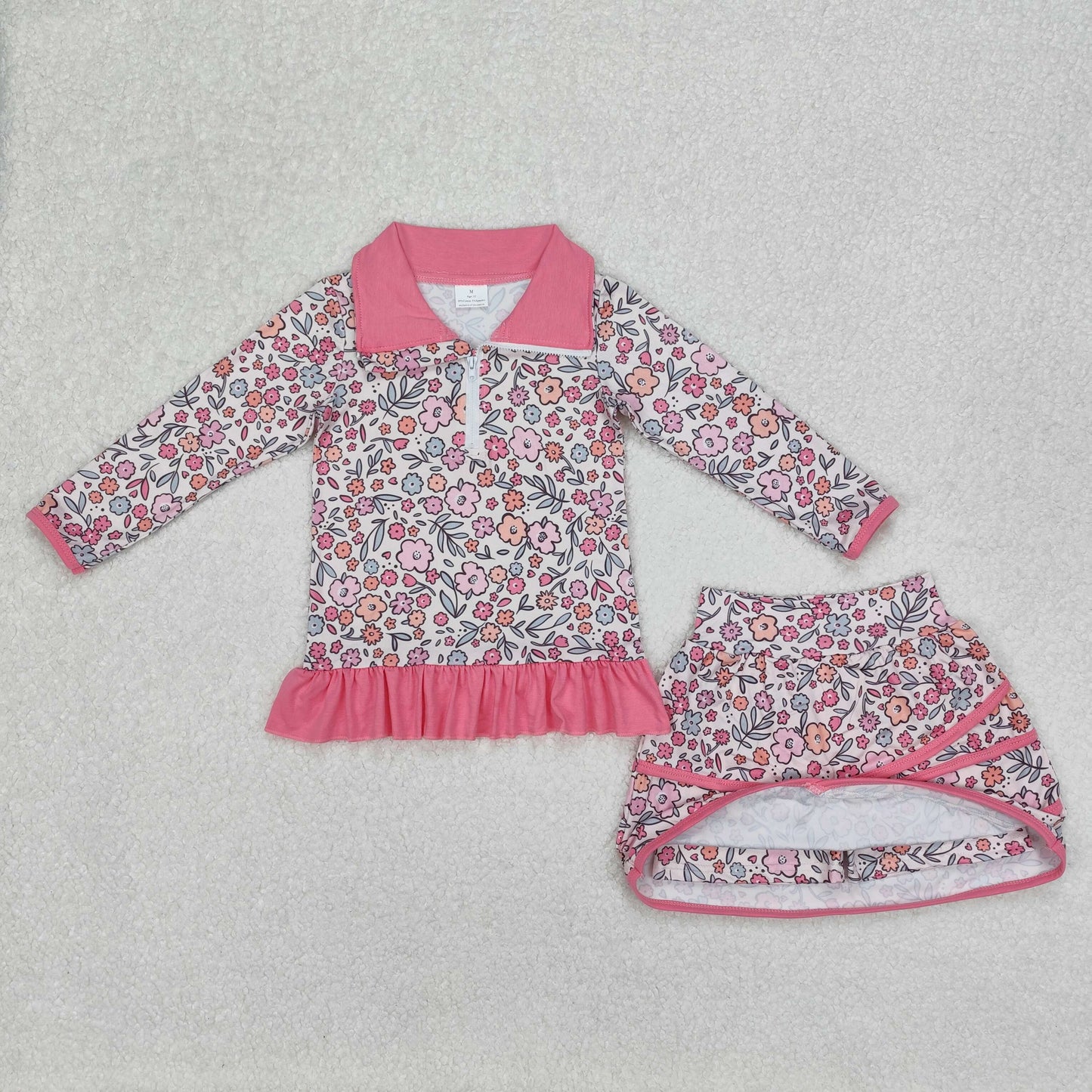 RTS NO MOQ ETA 5/7days Arrived GLD1011 Floral flower leaf rose red lace zipper long sleeve short skirt set