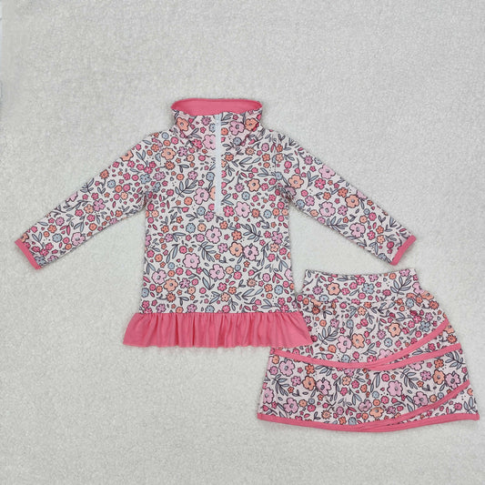 RTS NO MOQ ETA 5/7days Arrived GLD1011 Floral flower leaf rose red lace zipper long sleeve short skirt set