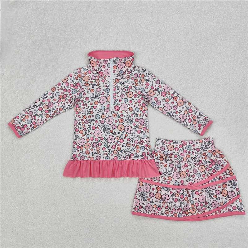 RTS NO MOQ Girls Boys floral long sleeve skirts sets