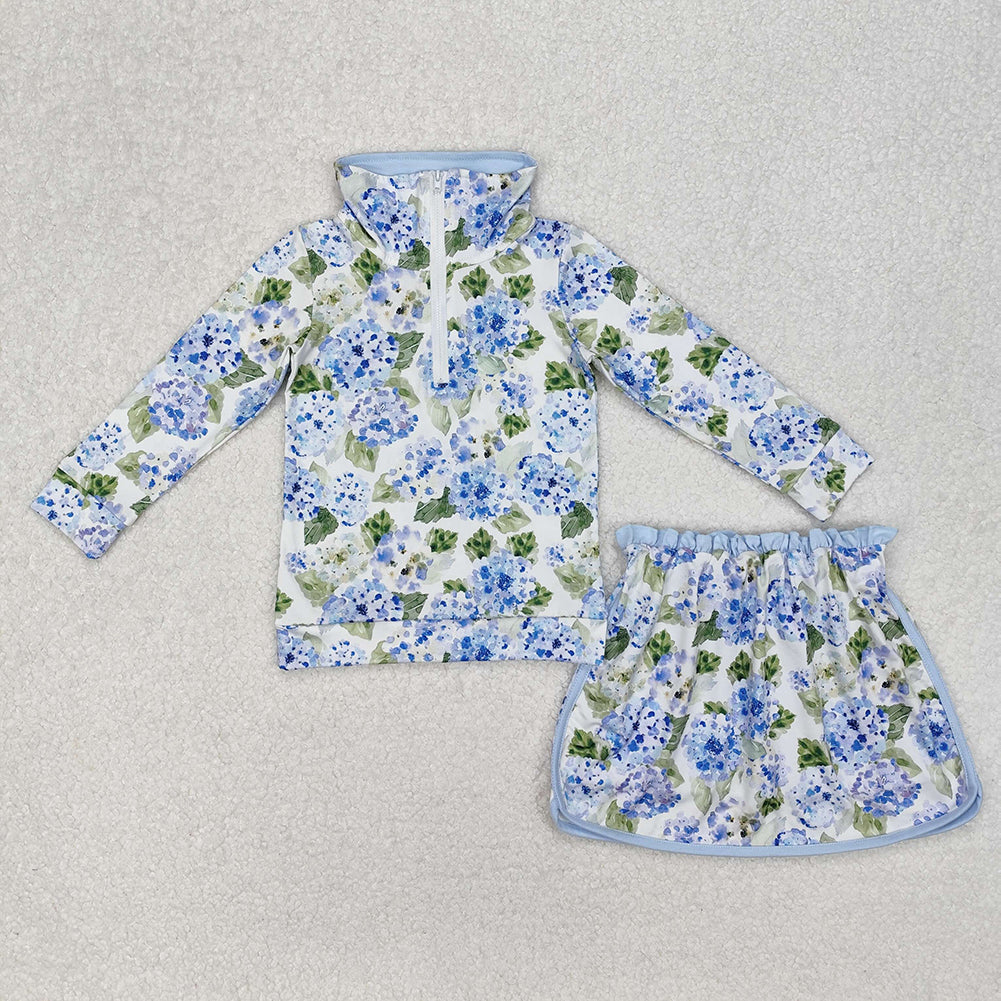 RTS NO MOQ Girls Boys floral long sleeve skirts sets and jumpsuit Clothes