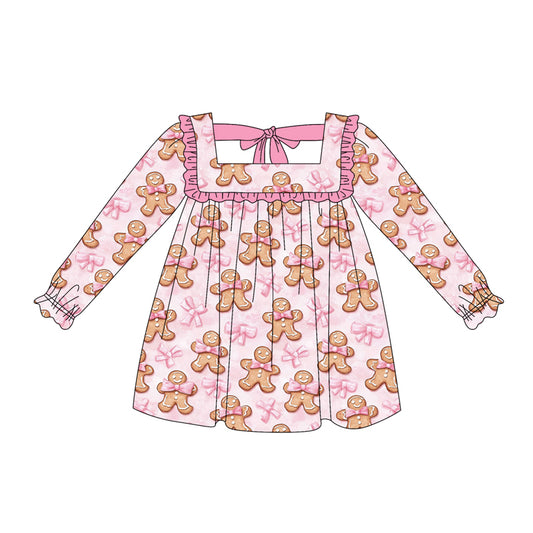no moq GLD1060 PRE-ORDER baby girl clothes Christmas bow pink long sleeve dress-2025.5.17