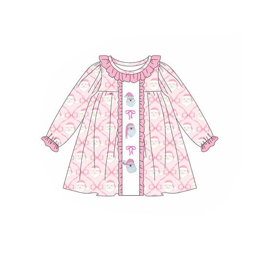 no moq GLD1061 PRE-ORDER baby girl clothes Christmas bow pink long sleeve dress-2025.5.17