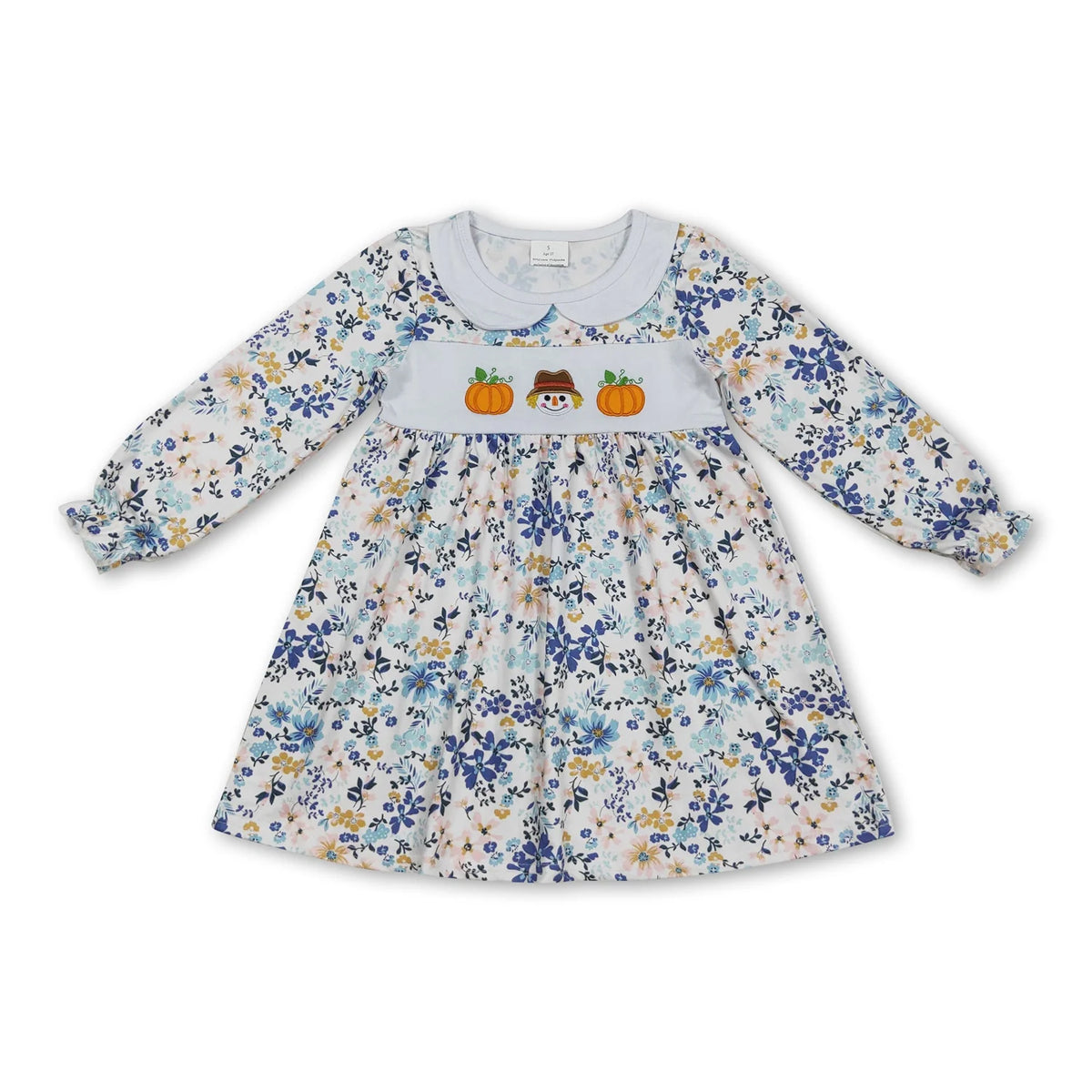 RTS NO MOQ Sibling baby girl clothes embroidered pumpkin long sleeve dress and romper