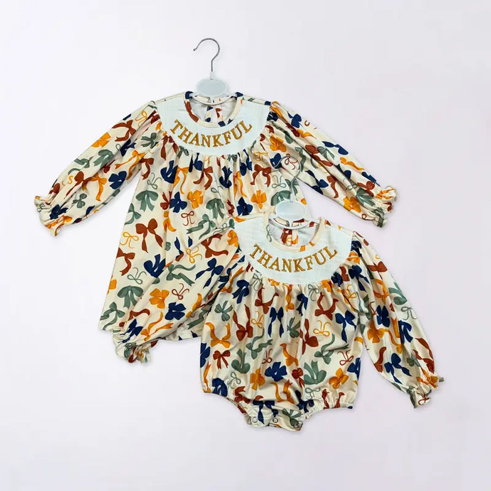 RTS Sibling baby girls clothes smocked embroidery long Sleeve dress and rompers