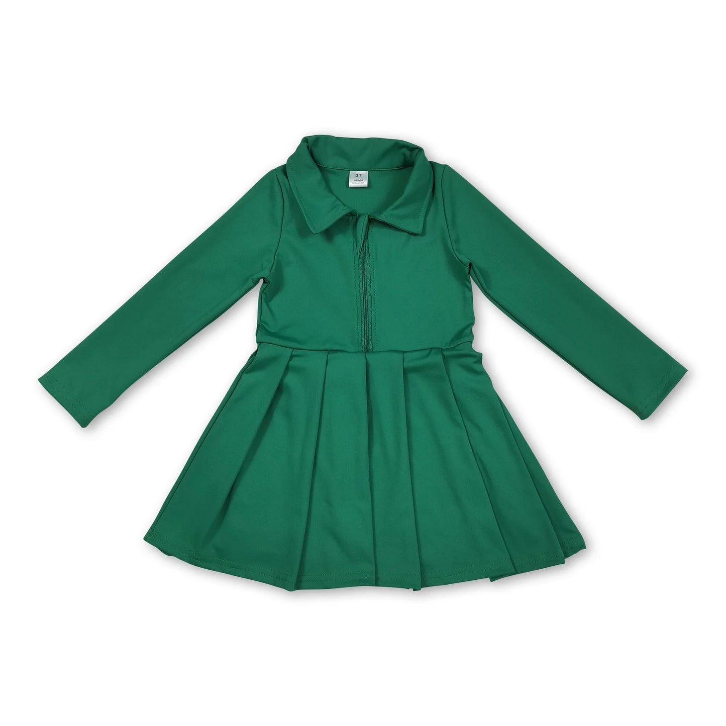 RTS NO MOQ Sibling yoga fabric cotton Baby Girls Solid Color Long Sleeve Zipper Front Yoga Knee Length Pleated Dress Active Sports Clothes