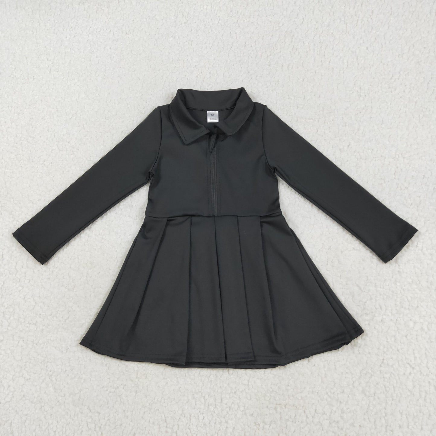RTS NO MOQ（In Stock) GLD1150 Solid black zipper long sleeve yoga dress
