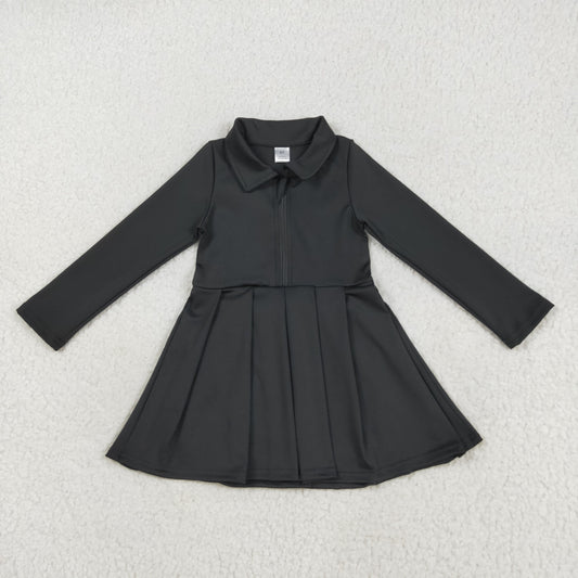RTS NO MOQ（In Stock) GLD1150 Solid black zipper long sleeve yoga dress