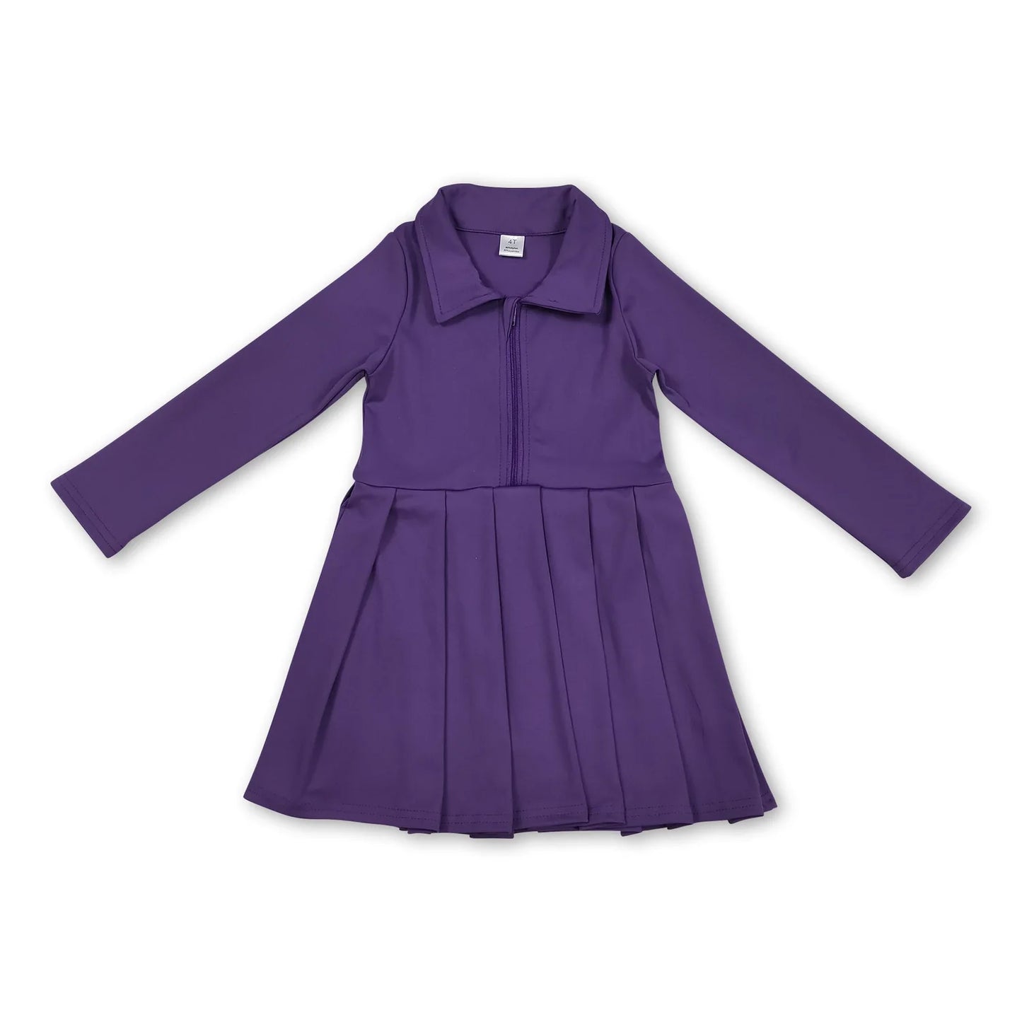 RTS NO MOQ Sibling yoga fabric cotton Baby Girls Solid Color Long Sleeve Zipper Front Yoga Knee Length Pleated Dress Active Sports Clothes