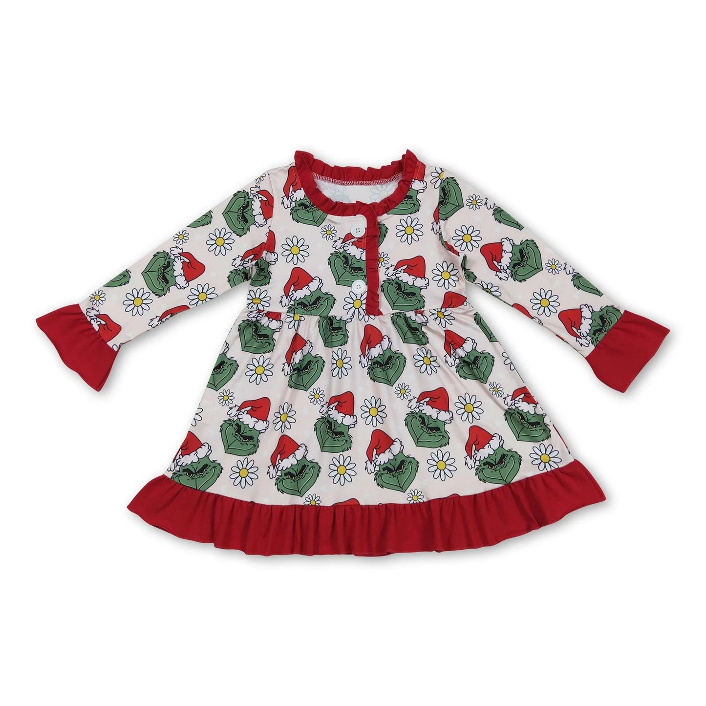 RTS NO MOQ Sibling milk silk Baby Girls Cute Long Sleeve Christmas Knee Length Dresses