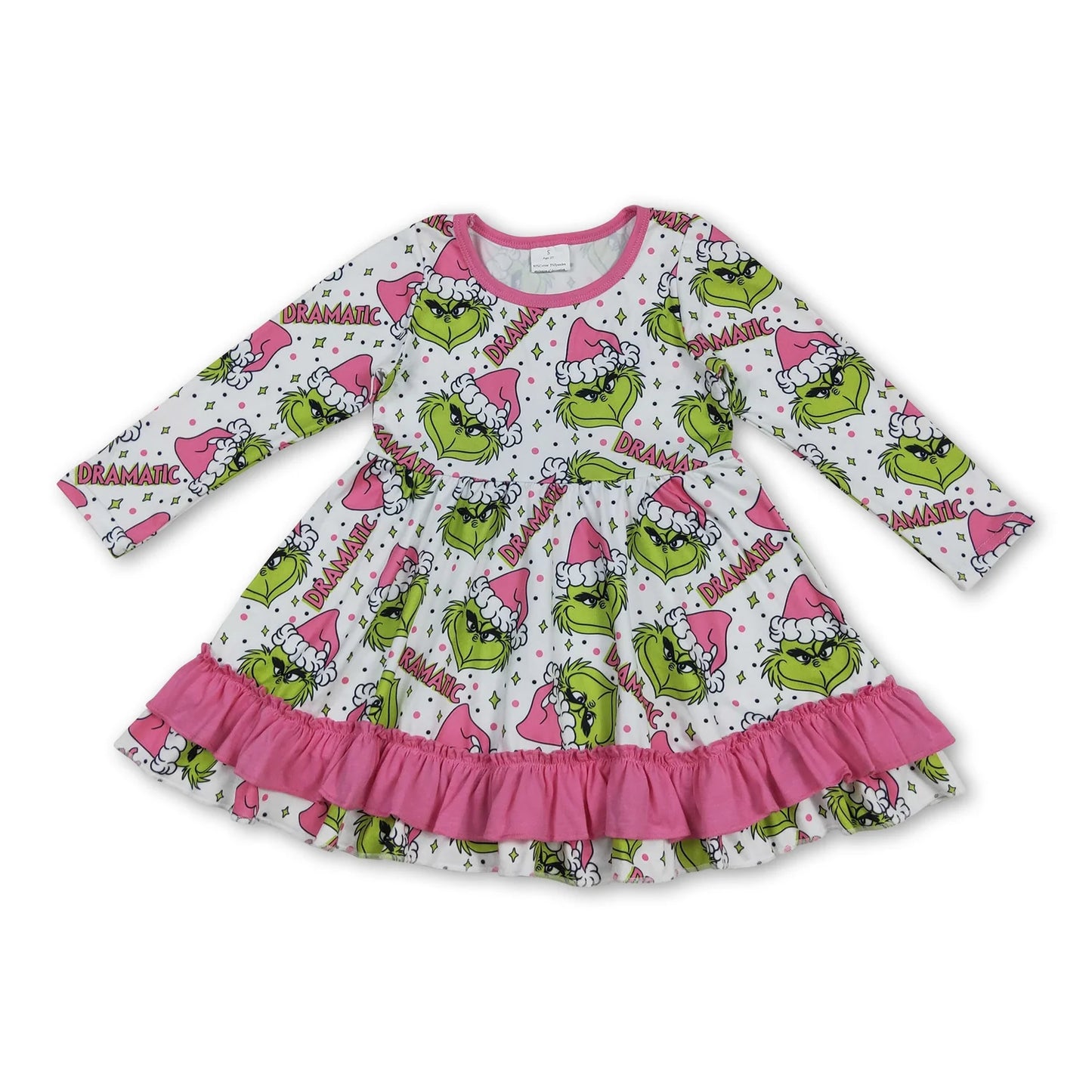 RTS NO MOQ Sibling milk silk Baby Girls Cute Long Sleeve Christmas Knee Length Dresses