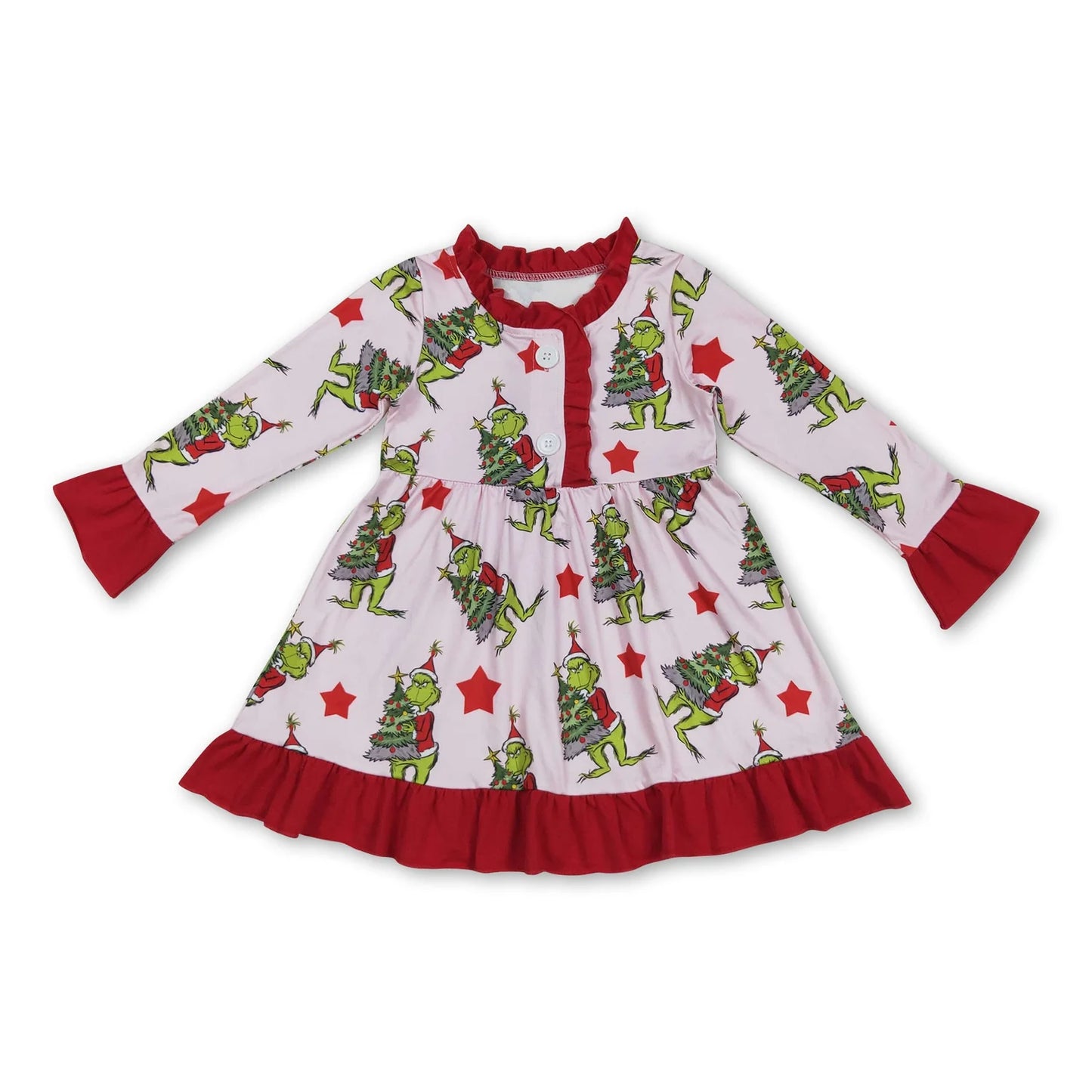 RTS NO MOQ Sibling milk silk Cute Clothes Baby Girls Star Print Zipper Footed Romper Knee Length Dress Christmas Pajama Set