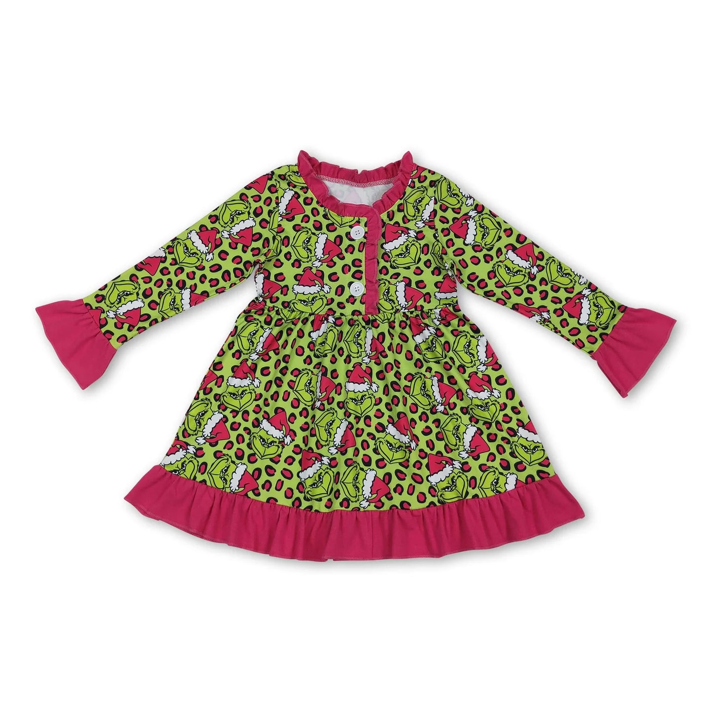 RTS NO MOQ Sibling milk silk Cute Clothes Mama and Me Leopard Button Front Fur Sleeve Ruffle Dress Zipper Romper Family Christmas Pajamas Sets